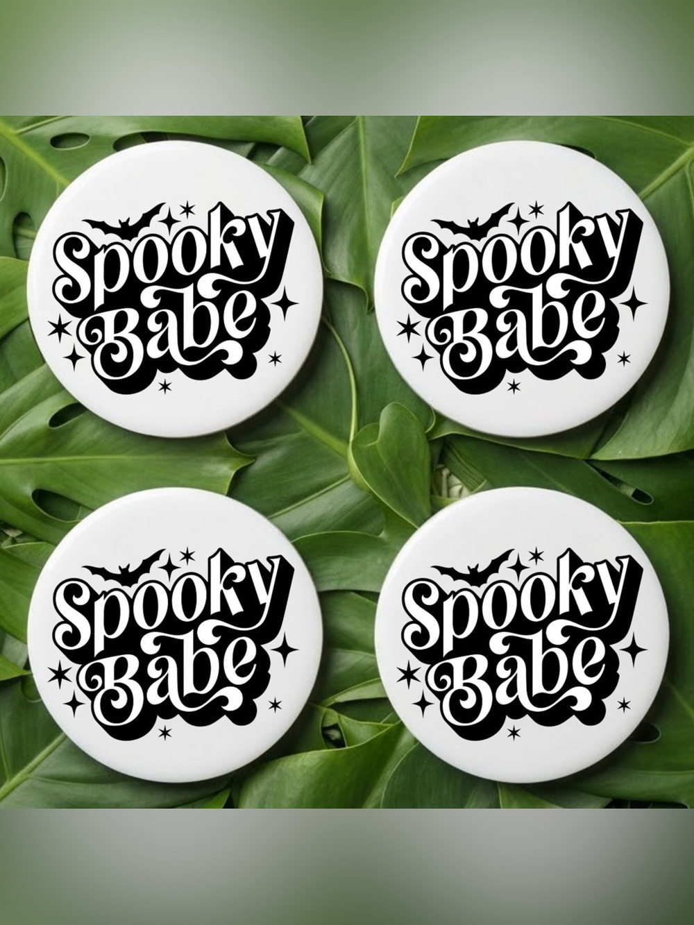 NWT Spooky Babe Coaster Set - Halloween Decor - Resin - White - Set of 4